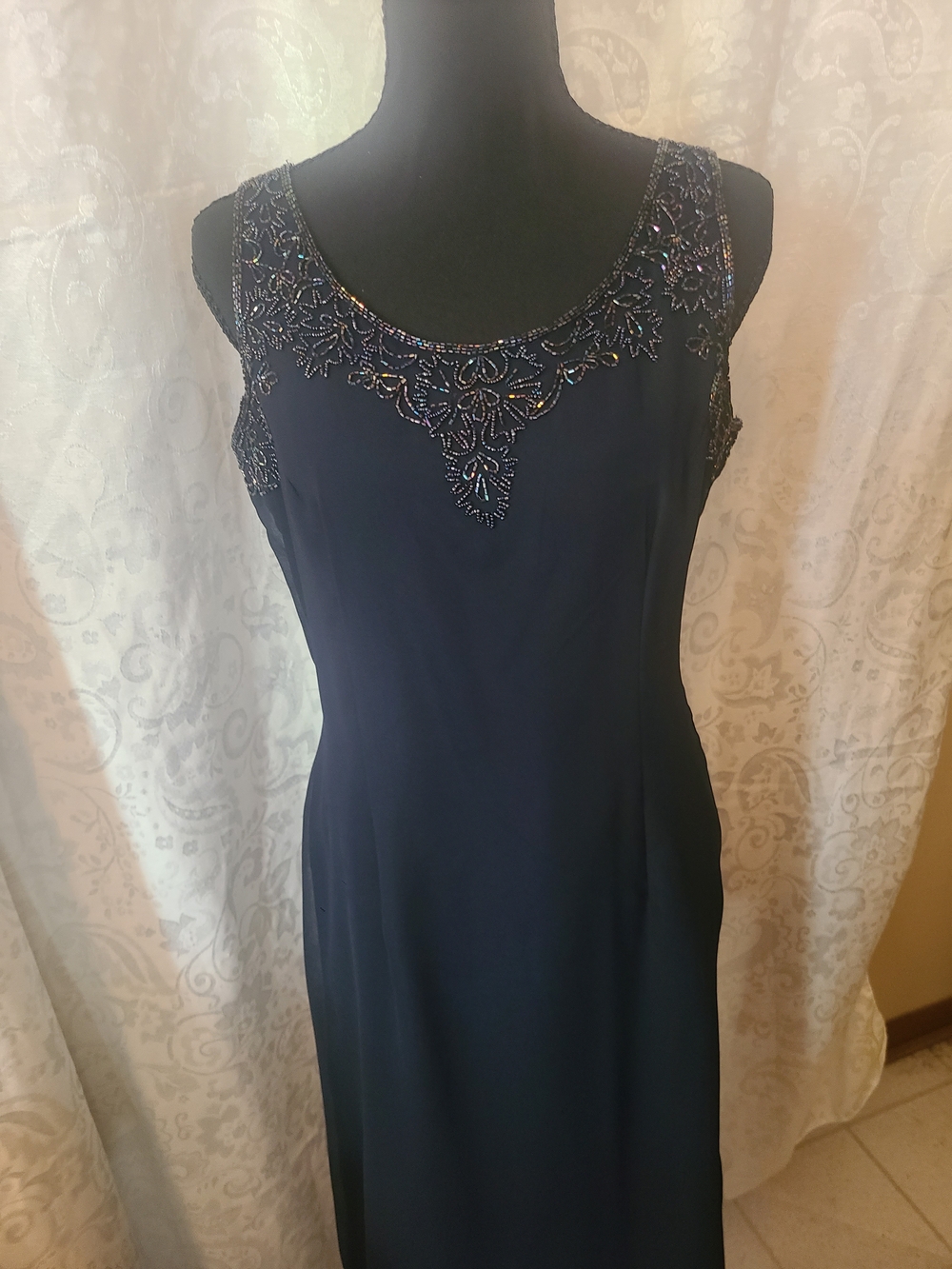 J Kara Navy Beaded Maxi Dress